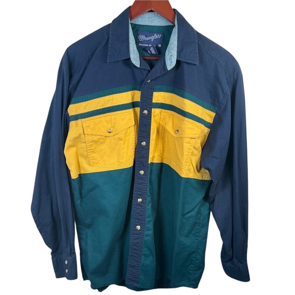Vintage Wrangler Western Shirt Men’s Medium Colorblock Snap Button Long Sleeve